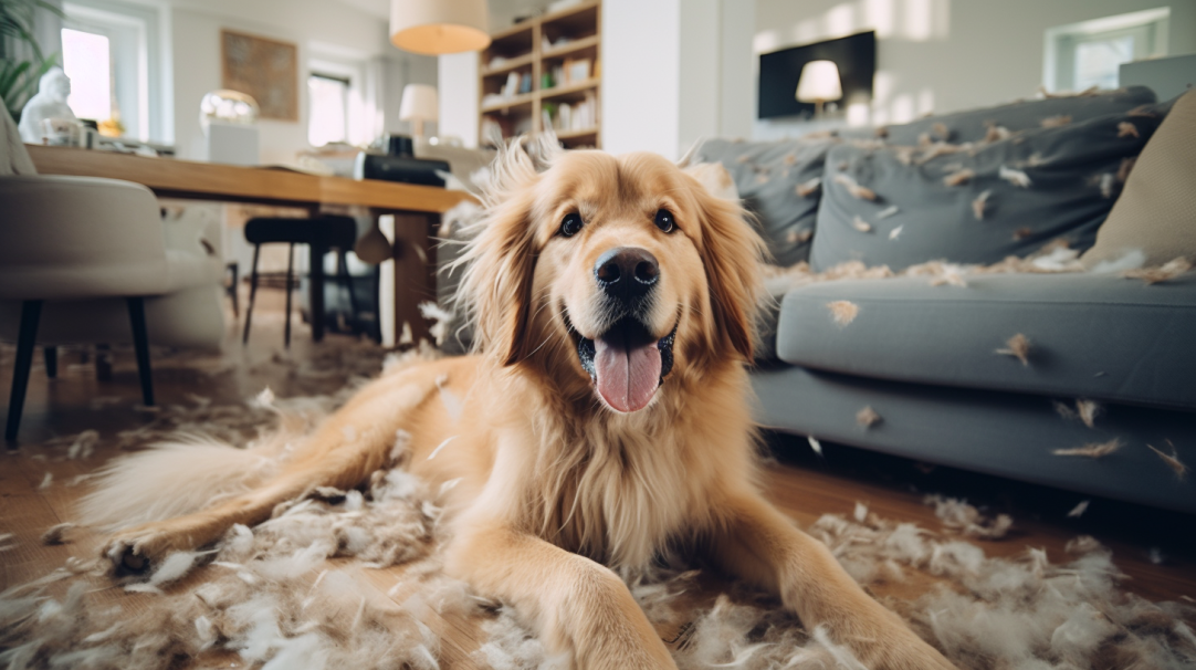 Golden retriever podczas linienia