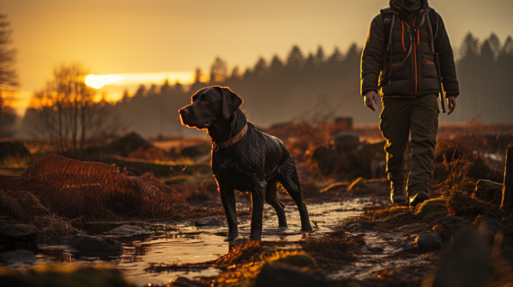 czarny labrador podczas wędrówki w górach