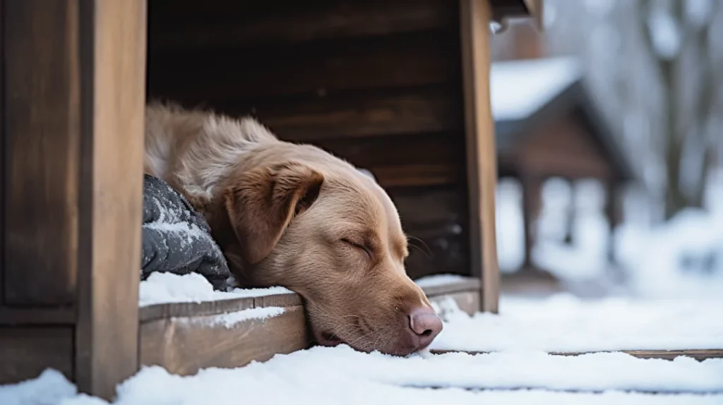 Labrador śpi na dworze