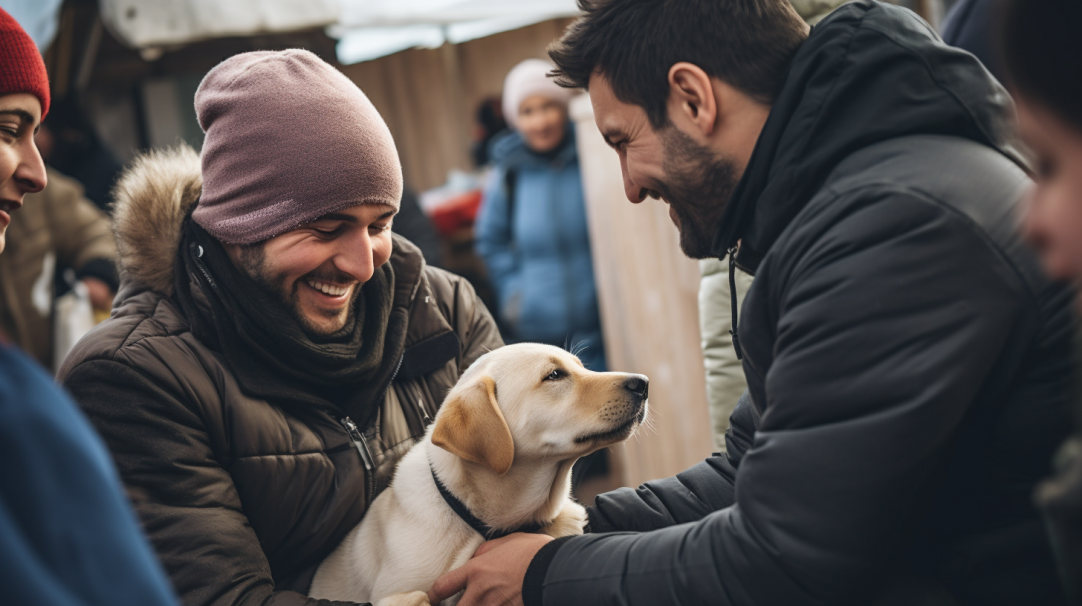 Labrador właściciel kupuje psa