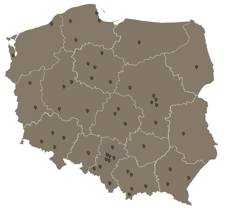 Mapa hodowców Golden retrieverów w Polsce