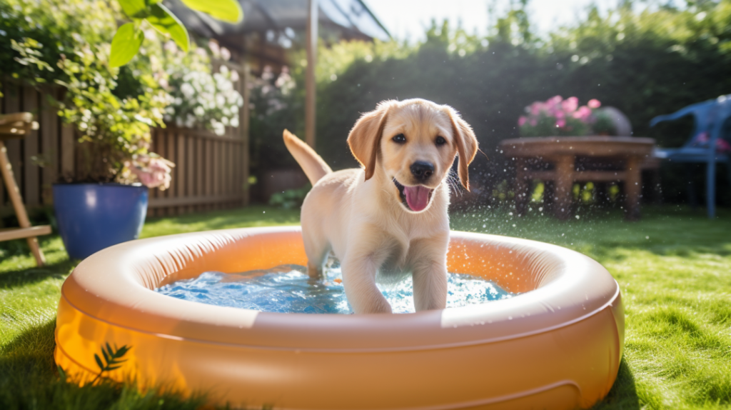 młody Labrador pływanie w basenie