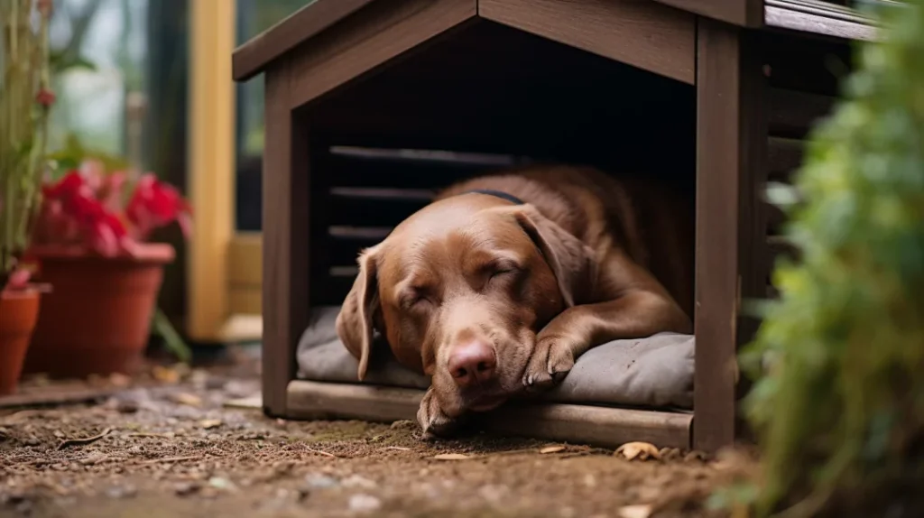 labrador śpi na podwórku