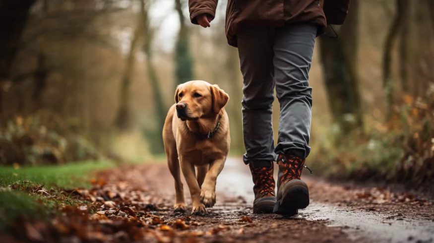 retriever podczas próby pracy chodzenia bez smyczy