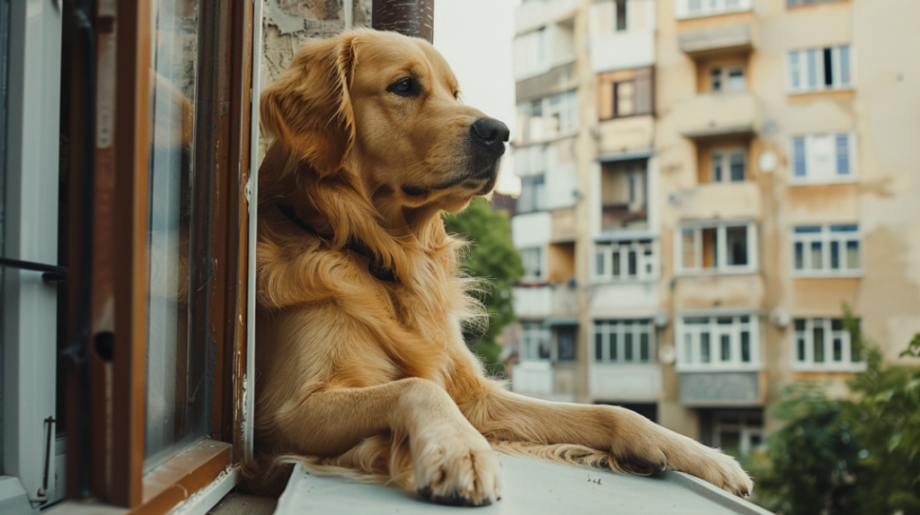 golden retriever w bloku