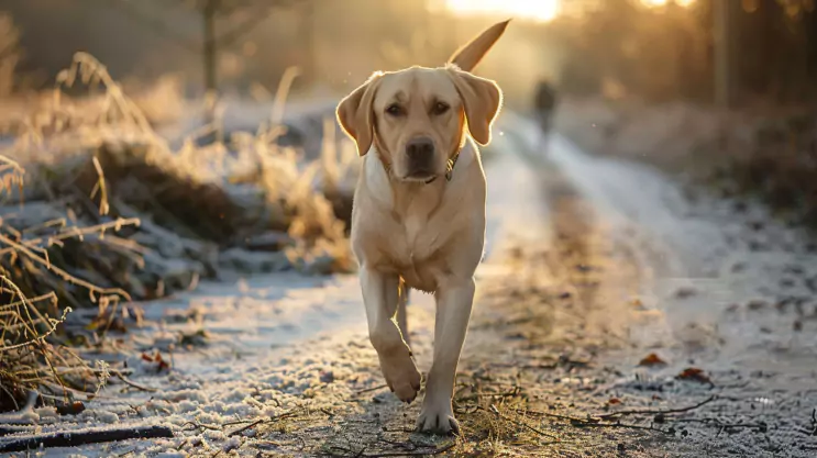 labrador na spacerze w lesie