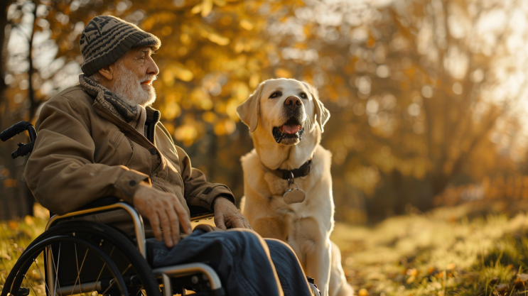 łagodny labrador z osoba niepełnosprawną