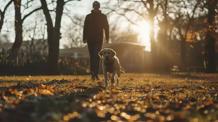 labrador spaceruje po parku