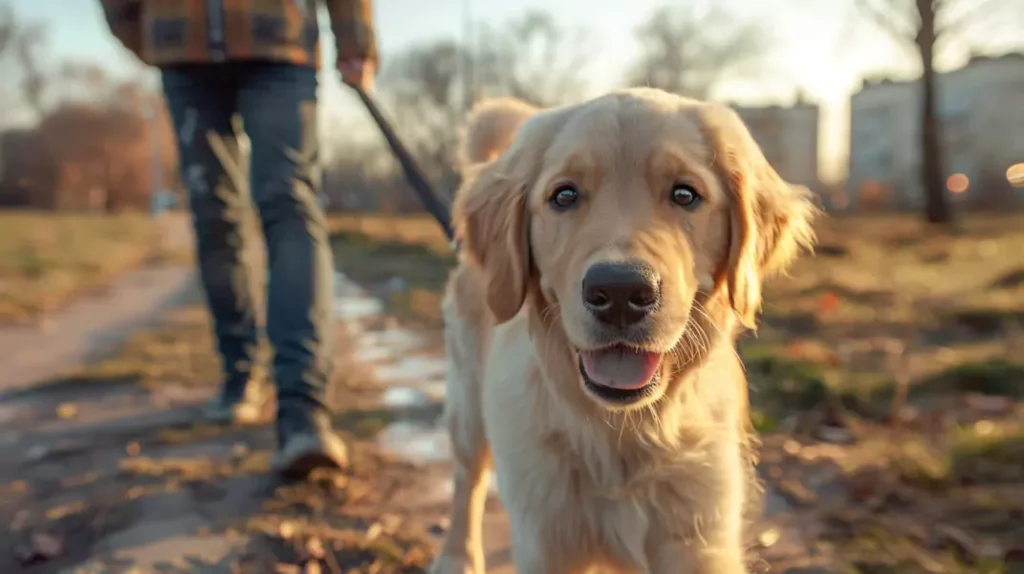 szczeniak golden retrievera na spacerze