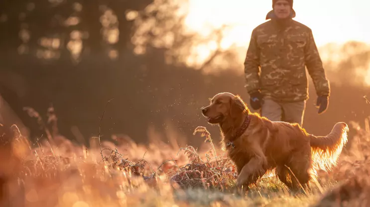 Golden retriever ze swoim właścicielem