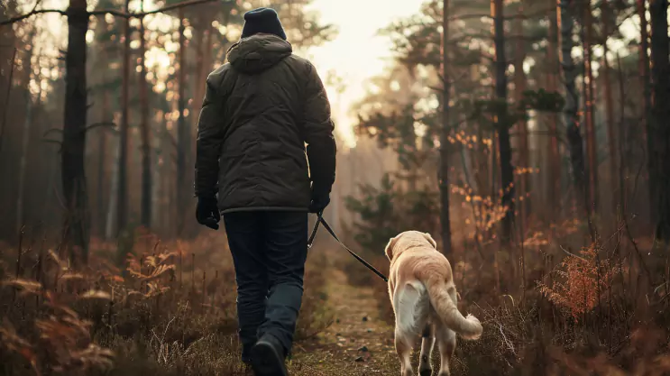 labrador pies pełen energii spacer w lesie