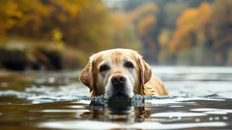 Labrador retriever pływający w wodzie