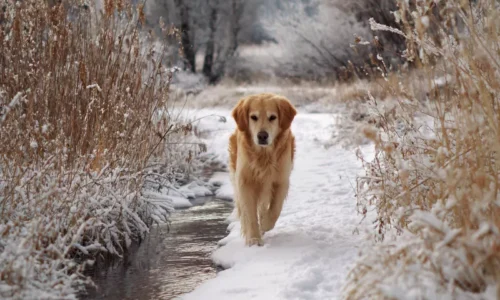 golden retriever różne pory roku zima