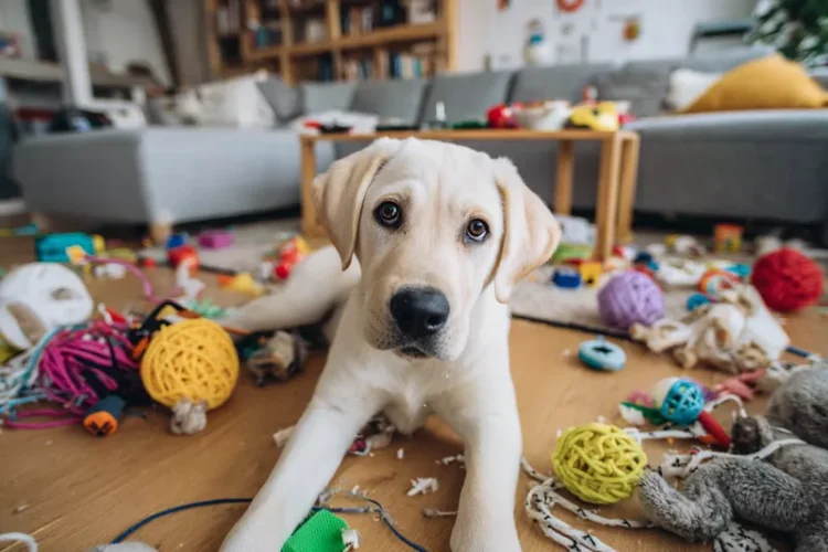labrador w trudnym wieku w domu jest chaos
