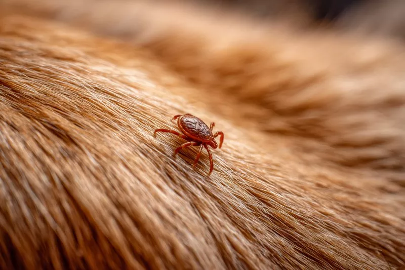 kleszcz na sierści goldena